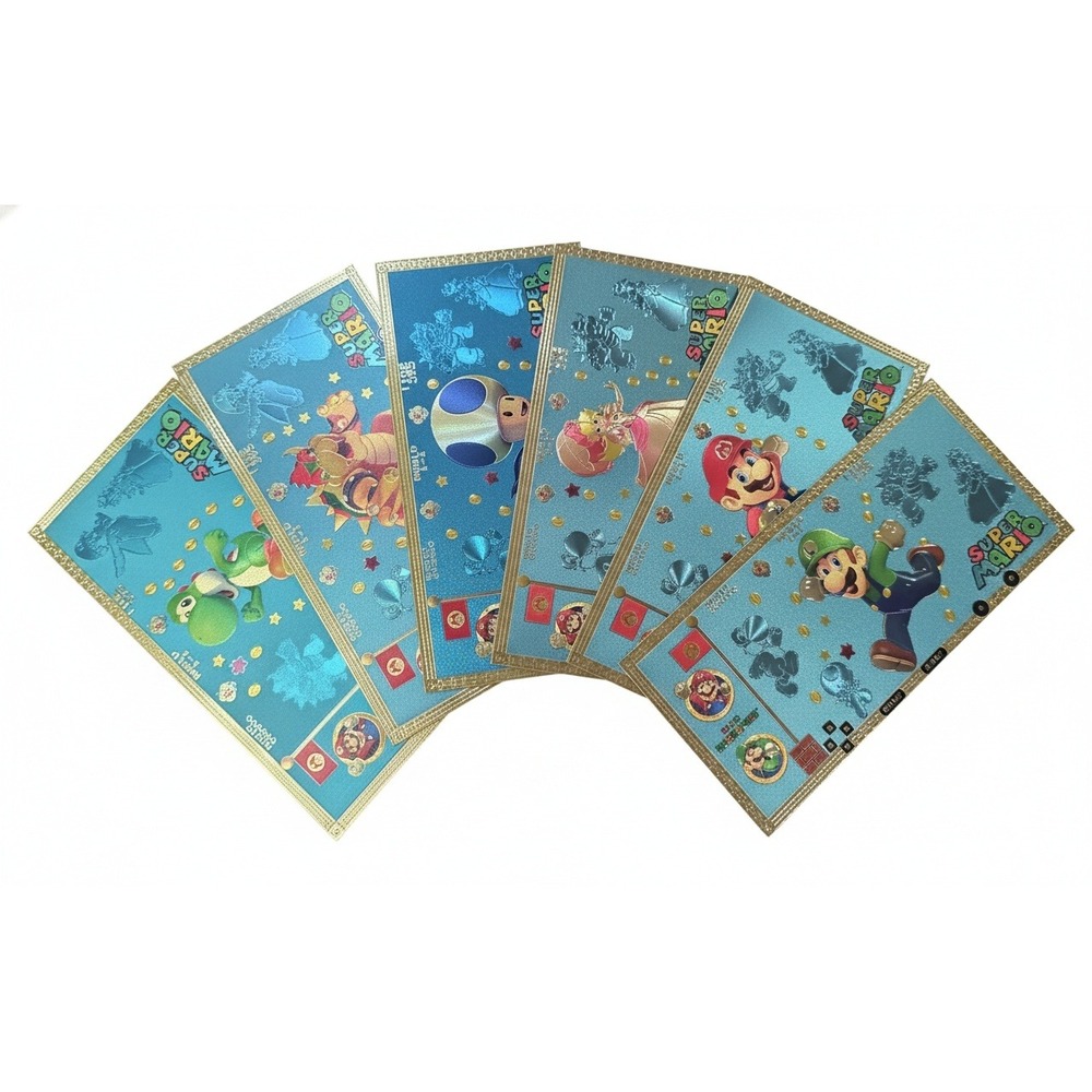 Super Mario 6 Gold Foils Yoshi, Bowser, Toad, Princess Peach, Mario & Luigi
